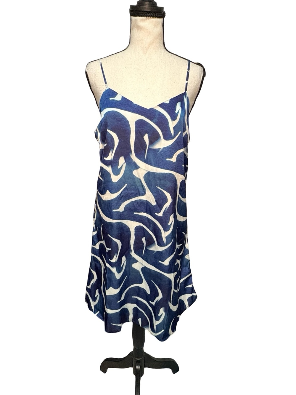 Averie Blue Abstract Satin Slip Nightgown Chemise Dress Size S